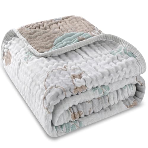 Muslin Baby Blanket, Organic Cotton Blend Jacquard (Elephant) - color: Forest Elephant Grey