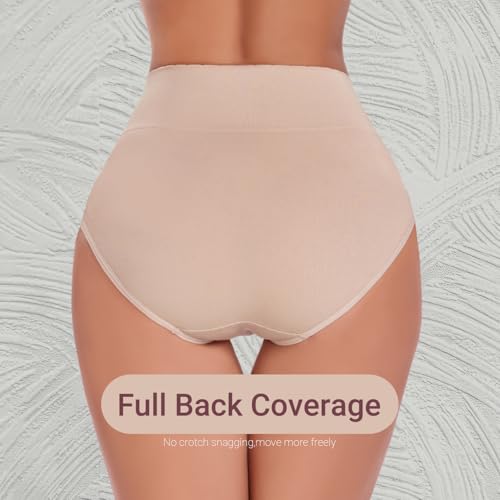 Women's Briefs Underwear High Waist Full Coverage Panties, Ladies Light Tummy Control Postpartum Underpants 5 Pack - color: Nude-5pack, size: Medium