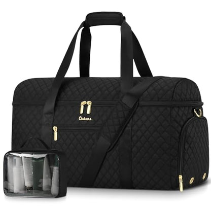 Large Travel Weekender Bags for Women: Overnight Bag with Shoe Compartment - color: 1-Black, size: Large