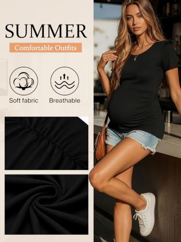 Liu & Qu 3 Pack Maternity Shirts for Women Summer Maternity Tops - color: 5.black/Grey/Army Green, size: Small