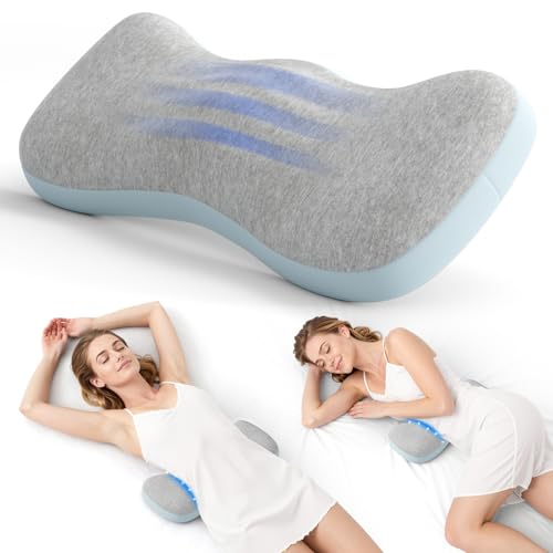 Lumbar Support Pillows for Bed, Lower Back Pillow for Sleeping, Memory Foam Waist Pain Relief Pillows, Lumbar Pillow for Sleeping, Bed, Car, Couch (Grey Blue) - color: Grey Blue