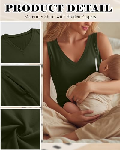 Ficerd 3 Pack Women's Nursing Tank Tops - color: Black, Mocha, Army Green, size: Small