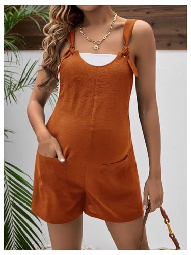 OYOANGLE Women's Maternity Romper Tie Knot Wide Strap Summer Overall - color: Redwood, size: Large