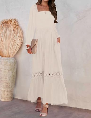 ZESICA Women's 2026 Boho Long Sleeve Fall Maxi Dress - color: Apricot, size: Medium