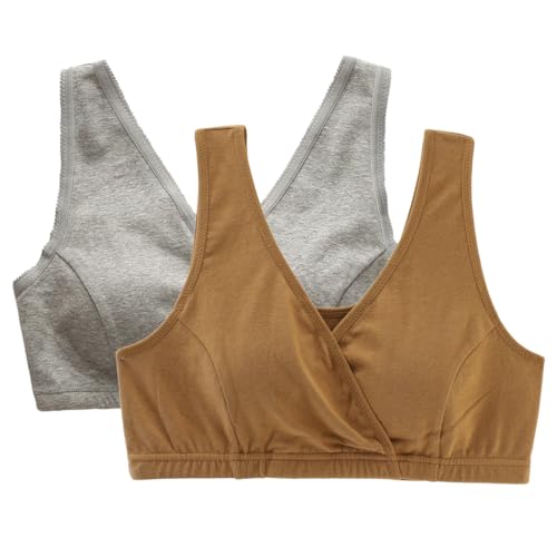 Women's Cotton Tank Sleep Bra for Maternity and Nursing - color: Grey+olive, size: Medium