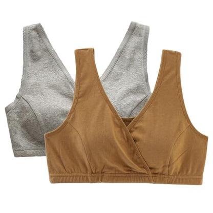 Women's Cotton Tank Sleep Bra for Maternity and Nursing - color: Grey+olive, size: Medium