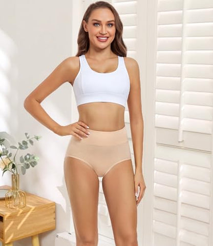 wirarpa Women's Underwear High Waisted Ladies Cotton Panties Soft Full Coverage Briefs 5 Pack - color: Beige-5p, size: Small