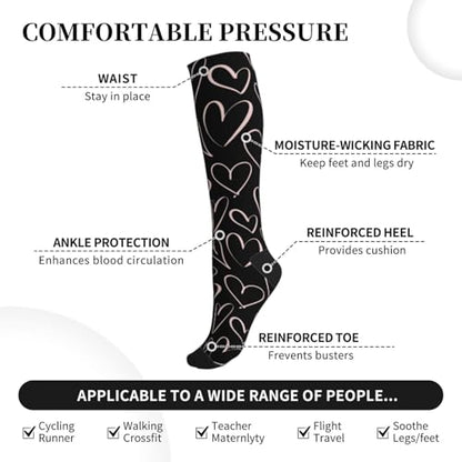 Compression Socks Knee High Support Stockings Women Men - color: Pink Heart