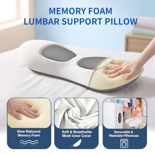 Lumbar Support Pillow for Bed Sleeping - Lower Pillow for Back Pain Relief