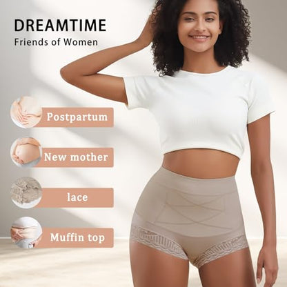 Women Shapewear Tummy Control Underwear High Waisted Girdle Body Shaper Postpartum Stretch Full Coverage - color: Nude Two-piece Set, size: Small