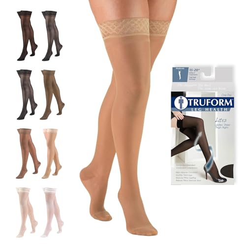 Truform Sheer Compression Stockings, 15-20 mmHg, Women's Thigh High Length, 20 Denier, Beige, Small - color: Beige, size: Small (1 Pair)
