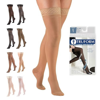 Truform Sheer Compression Stockings, 15-20 mmHg, Women's Thigh High Length, 20 Denier, Beige, Small - color: Beige, size: Small (1 Pair)