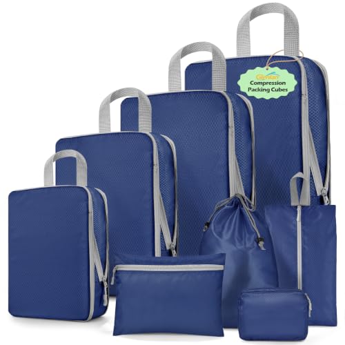8-Set Compression Packing Cubes for Travel - color: Dark Blue