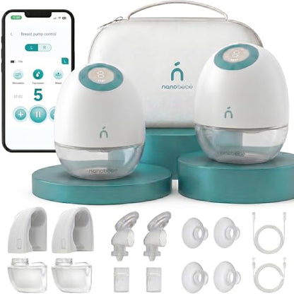Nanobebe Wearable Breast Pump Hands Free Wireless Electric Breast Pump Smart App Controlled Pump Quiet Portable Multiple Modes, 2-Pack - size: 2 Pack