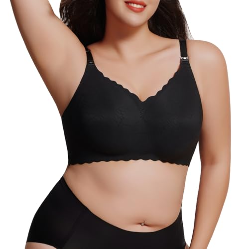 Seamless Maternity Nursing Bra -Adjustable Wide Straps & 3D Lift, Breathable Fabric for Nursing Sleep Bra - color: Black, size: 3X-Large