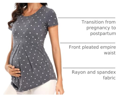 Glampunch Maternity Tops, Front Pleat Peplum Tunic Top Pregnancy Shirts - color: A6 Flower45, size: X-Large