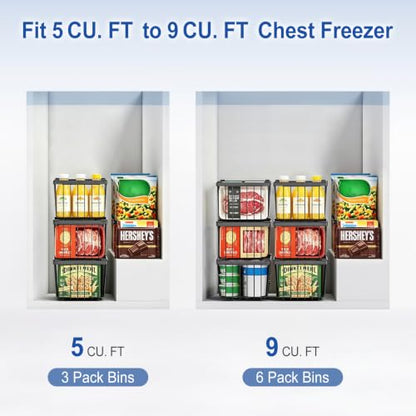 Freezer Organizer Bins fit 5 /9 cu. Ft Chest Freezer (Black-3Pack)