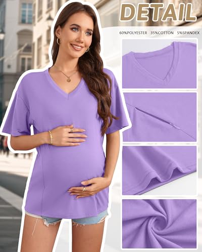 3 Pack Women's Oversize Nursing Shirts - color: Light Purple, Khaki, Black, size: XX-Large
