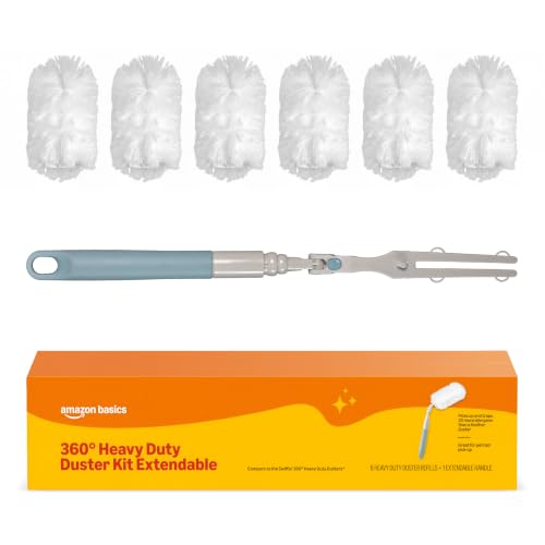 Amazon Basics 360° Heavy Duty Duster Kit with Extendable Handle and 6 Microfiber Plumes Refills for Pet Hair - style: Duster Kit