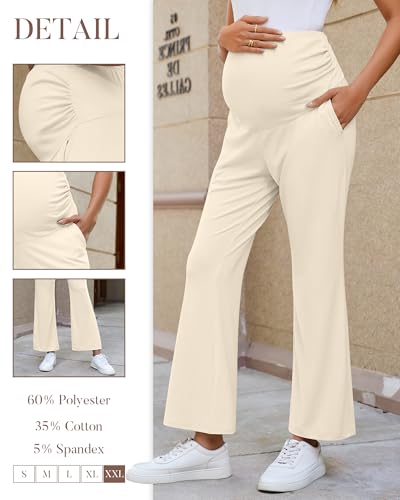 3 Pack Women's Maternity Pants Comfy Flare Trousers - color: Black, Coffee, Cream, size: Small