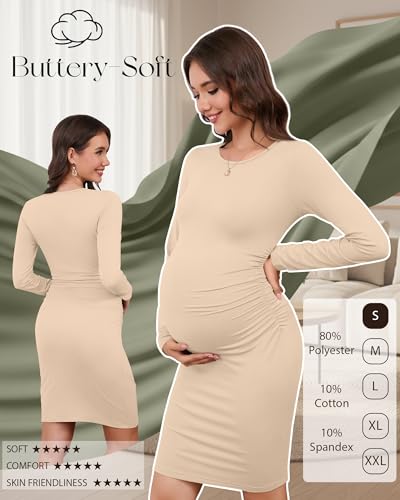 Riyiper 3 Pack Women's Long Sleeve Maternity Dresse - color: Army Green, Apricot, Dark Gray, size: Large