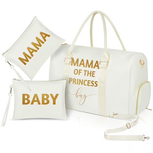 MAMA Hospital Bag for Women Labor and Delivery 45L Large Waterproof Travel Bag Overnight Bag with Shoe Compartment - color: White-gold( Princess)