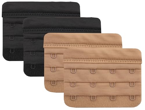Women Bra Extenders 2 Hook/3 Hook/4 Hook Soft Bra Strap Extension - color: Bra Extender 4 Hook Black/Beige
