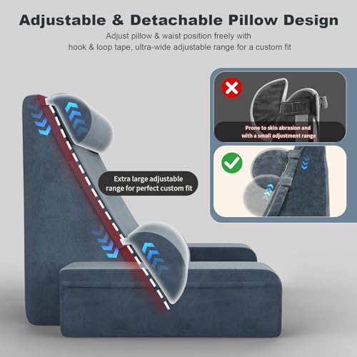 COZEER Reading Pillow, Back Pillow for Bed with Adjustable Headrest & Independent Lumbar Support, Detachable Armrest Sit Up Pillow for Bed, Dual Side Storage Pockets for Reading