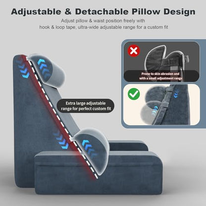 COZEER Reading Pillow, Back Pillow for Bed with Adjustable Headrest & Independent Lumbar Support, Detachable Armrest Sit Up Pillow for Bed, Dual Side Storage Pockets for Reading