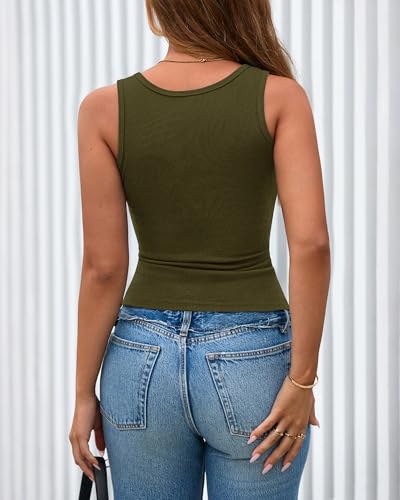 BTFBM Women's Ribbed Summer Tank Tops 2026 - color: Army Green, size: Medium