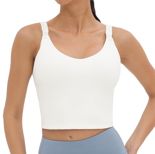 Foucome Nursing Tank Tops Longline Breastfeeding Workout Tops - color: White, size: Small
