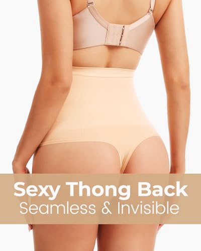 Seamless High Waisted Tummy Control Shapewear Thong - color: Nude, size: XX-Large