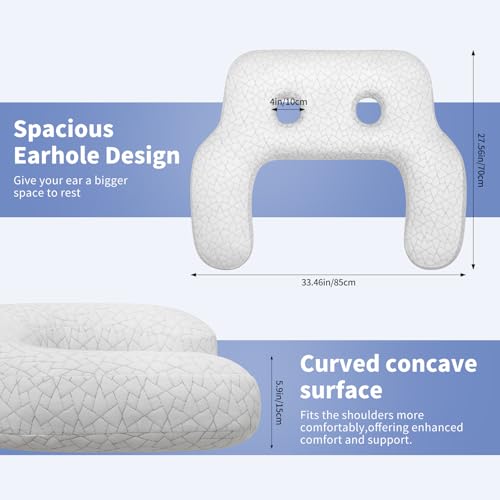 Dual-Hole Ear Piercing Pillow, 2 x 4 Cavities, Air-Layer Mesh - color: White 3d Air Mesh Fabric, size: 27.5" x 26"