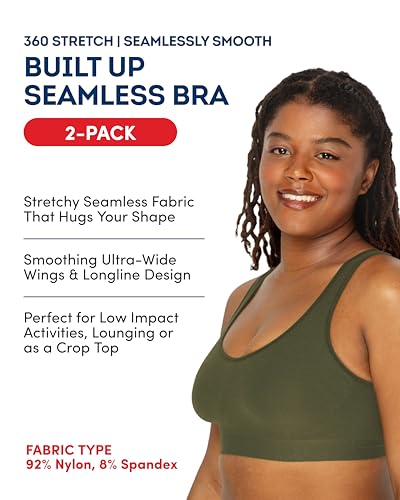 Fruit of The Loom Women's 2-Pack Full Coverage Wireless Bra w/ Built In Pads - All Day Comfort - color: Olive Night/Black Hue, size: 3X-Large