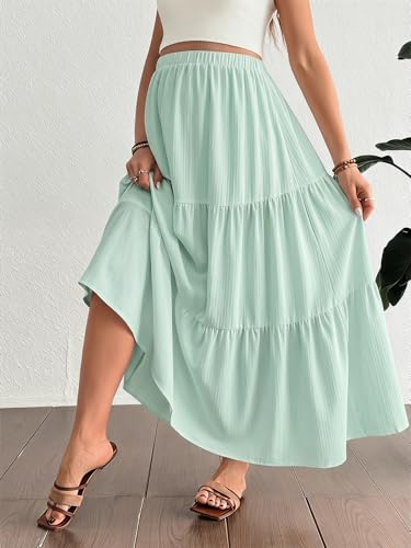 MakeMeChic Women's Maternity Ruffle Maxi Skirt - color: Green, size: X-Small
