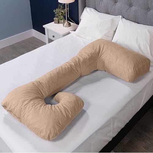 MyPillow Single L Shape Maternity Pillow – 56" x 28" Pregnancy & Body Support Pillow with Removable Zippered Cover, Almond - color: Almond, size: L -Shape