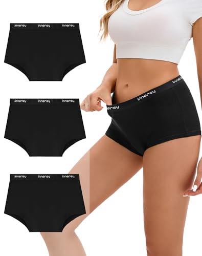 INNERSY Womens Period Boxers Underwear Leak Proof Boy Shorts 3-Pack - color: Black, size: XX-Large