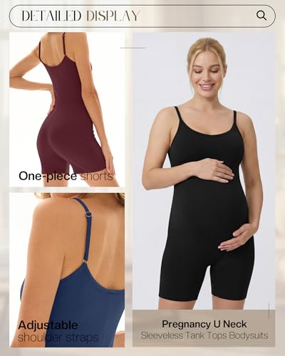 3 Pack Women's Maternity Jumpsuit Shorts - color: Burgundy, Navy, Black, size: Small