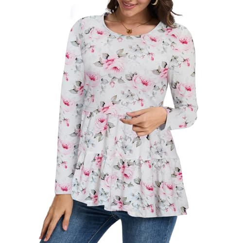 Bearsland Long Sleeve Nursing Top - color: Gray Green & Glacier Blue & Pink Rose, size: Medium