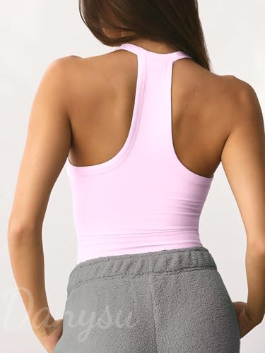 Danysu V Neck Racer Back Tank Tops for Women Padded Fitted Long Basic Cami - color: Blossom Pink, size: Large