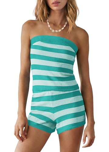 Panadila Womens Striped Lounge Set 2 Piece Outfits - color: Bright Teal Combo, size: X-Small