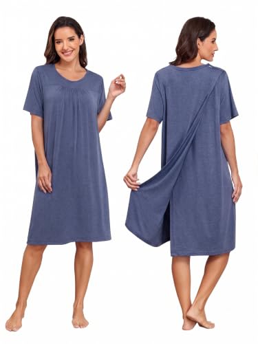 Hospital Gowns for Women Open Back with Snaps - color: Navy Blue, size: Small