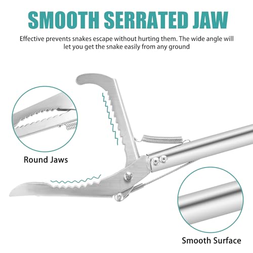 50" Collapsible Stainless Steel Snake Grabber Tool: Multi-Functional Hook, Tongs, Pole, Reacher for Safe Snake Handling and Rattlesnake Catching