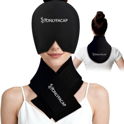 Migraine Relief Cap,Headache Relief & Neck Ice Pack Wrap Gel Set - color: Black Suit