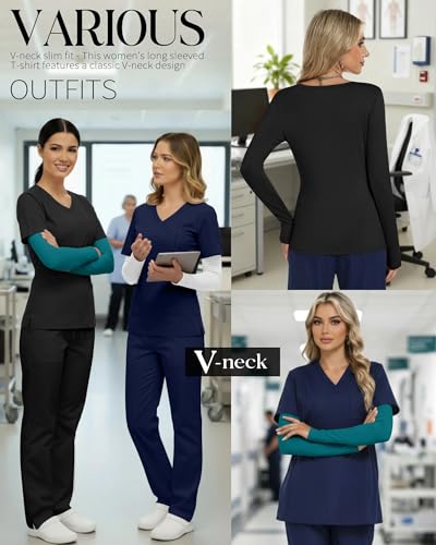 Neer 3 Pack Women Long Sleeve Underscrubs Shirts - color: Black, White, Teal, size: XX-Large