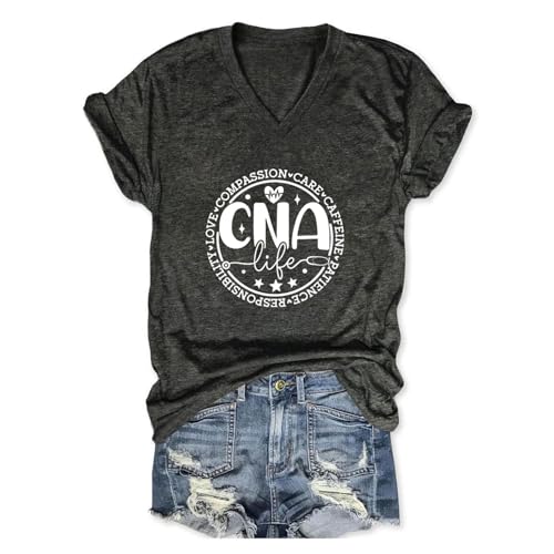 Nurse V Neck T Shirts for Women, Certified Nursing Assistant Tshirt - color: Dark Grey, size: Medium