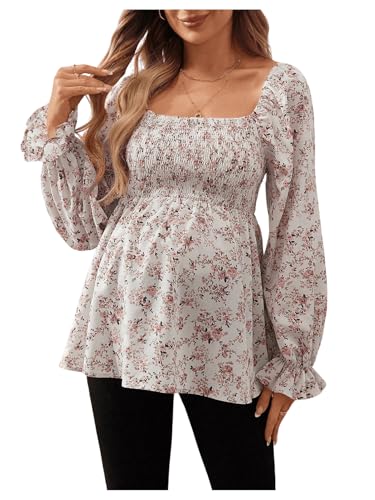 MakeMeChic Women's Maternity Blouse Long Sleeve Ruffle Peplum Dressy Shirts - color: Multicolor, size: Small