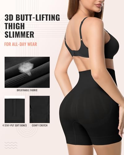 Tummy Control Shapewear Shorts, Mid Waist Body Shaper - color: 2x-black, size: Medium