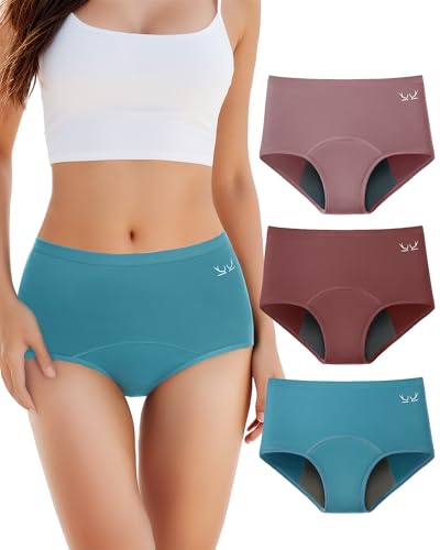 TANSTC Period Underwear for Women Heavy Flow Menstrual Panties 3 Pack - color: Blue, size: Large