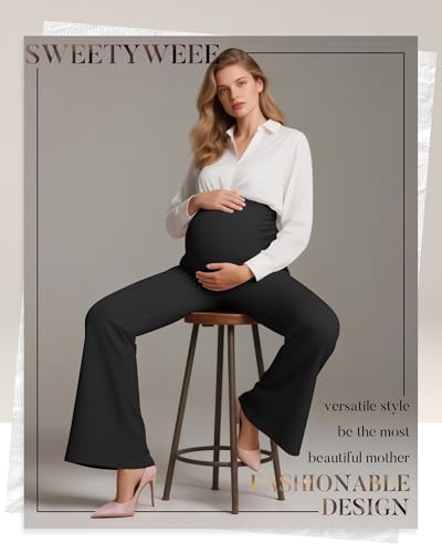 3 Pack Women's Maternity Pants Comfy Flare Trousers - color: Black, Coffee, Army Green, size: Medium